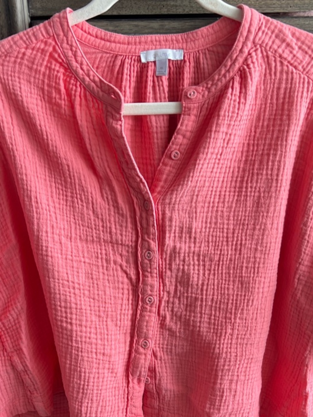 Johnny Was Liya Crinkle Gauze High-Low Button Up Blouse Pink Boho